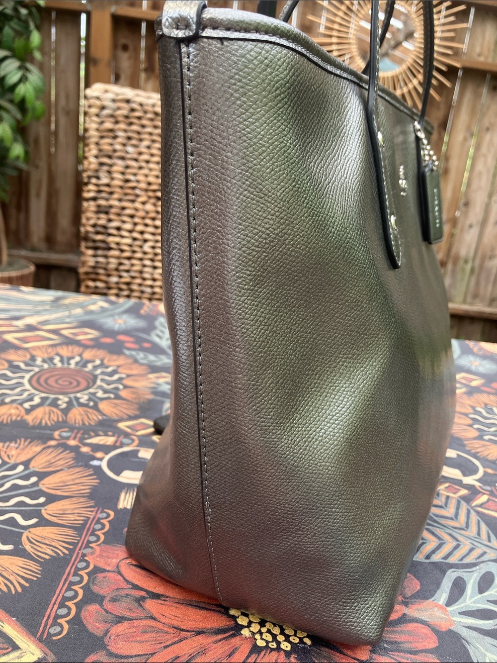Coach Metallic Pewter Silver City Zip Top Tote F16224 - Picture 5 of 12